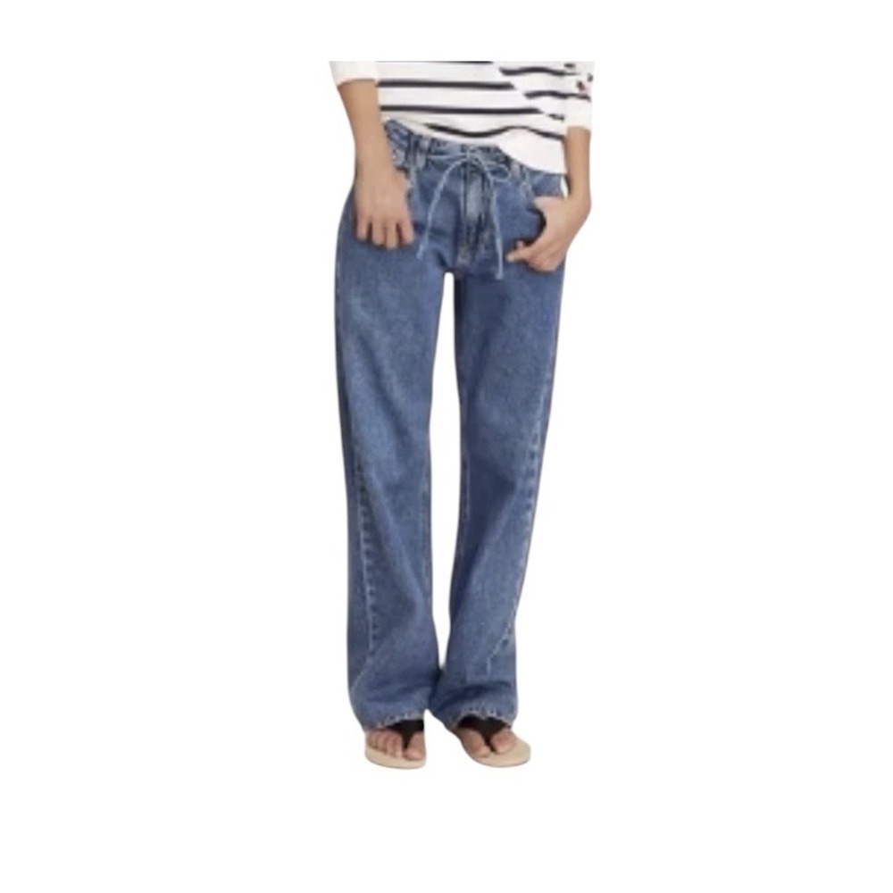 New PARKE x Target Wide Leg Jeans Women's Size 12 Blue Mid-Rise Drawstring Baggy